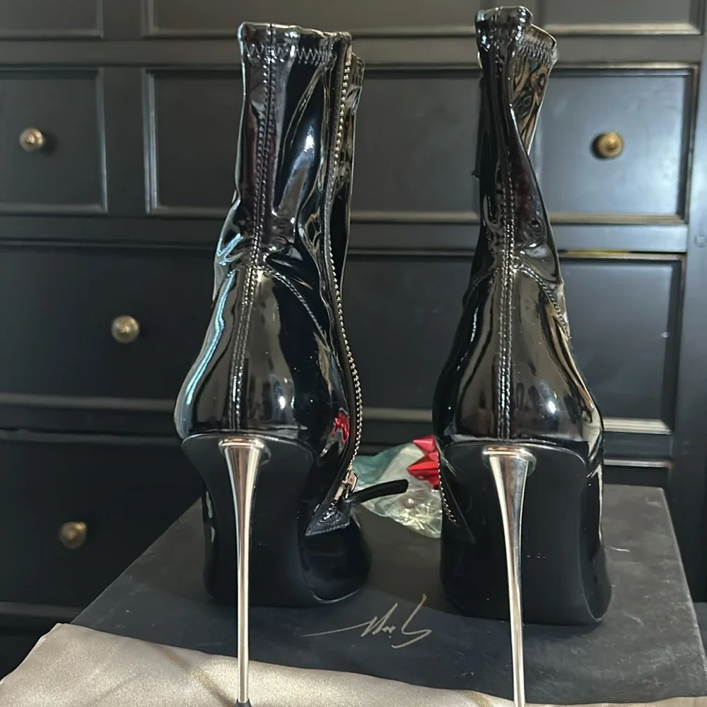 Giuseppe Patent Leather peep toe side- zip boots. - Picture 2 of 8